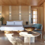 Elegantes Schlafzimmer im Hotel Amanzoe. Luxusreisen